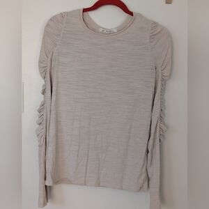 We The Free Beige Long Sleeve Top with Gathered Sides